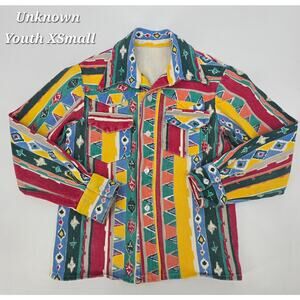 VTG Handmade retro Western Brushpopper Shirt Bright Southwest Geometric‎ Print